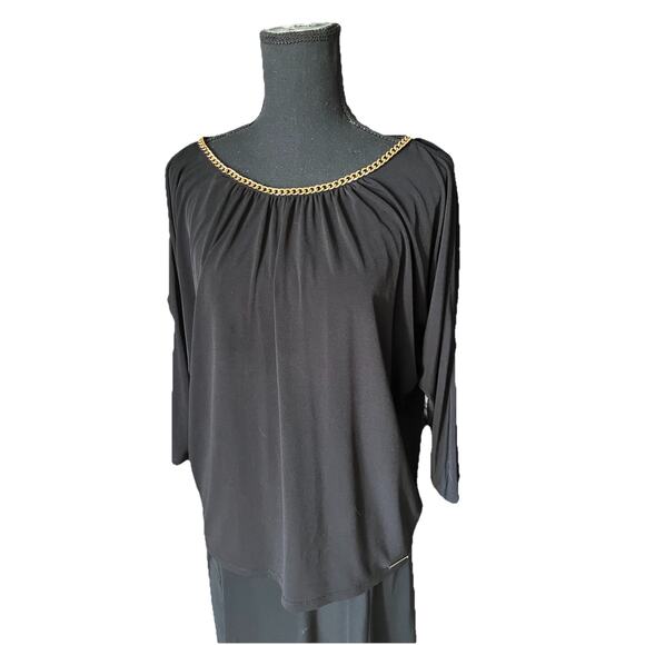 Michael Kors Black Dolman Sleeve Cold Shoulder Chain Neckline Blouse Size M - Picture 1 of 6